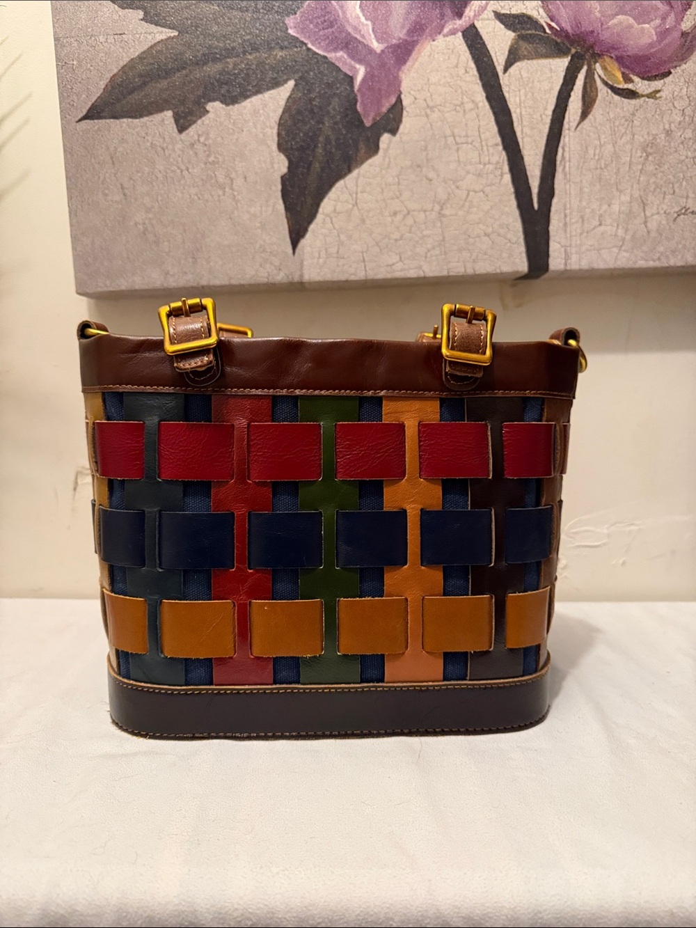 Multicolor Woven Leather Bucket Bag - American leather has never been used